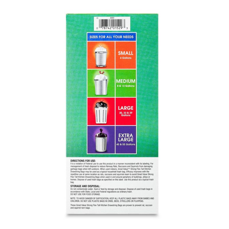 (6 pack) Great Value Strong Flex 13 Gallon Tall Kitchen Drawstring Bags, Mint Scent, 80 Count - Image 5