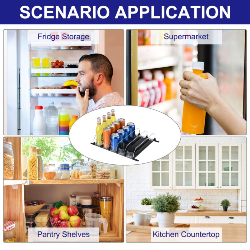6pcs Soda Can Organizer For Refrigerator, Width Adjustable Drink Dispenser Beverage Pusher - Image 4