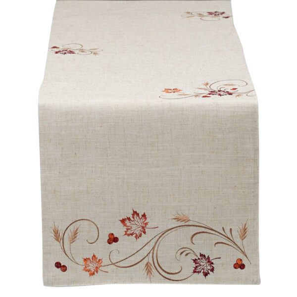 70  Beige Fall Harvest Embroidered Leaves Table Runner