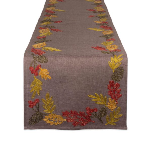 70  Brown and Red Shimmering Leaves Embellished Table Runner