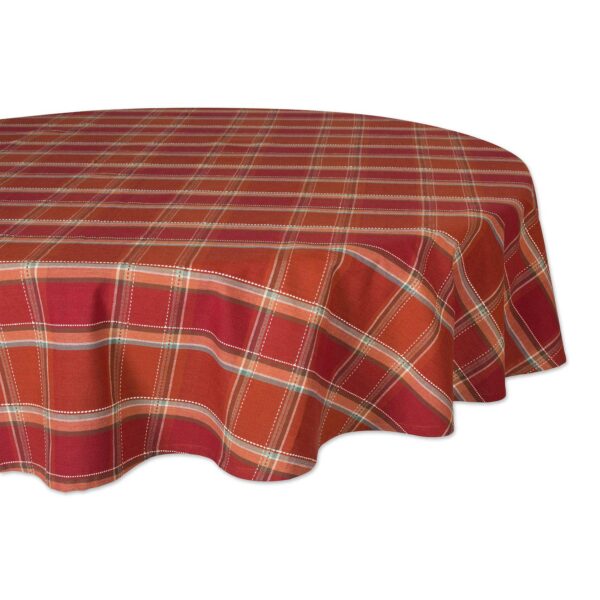 70  Brown and White Plaid Round Tablecloth