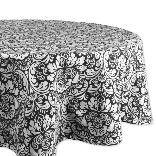 70  Charcoal Black and Gray Floral Damask Pattern Round Table Cloth