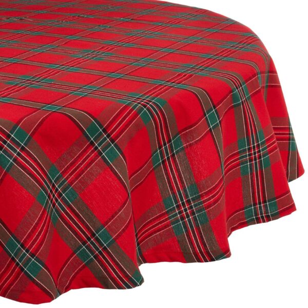 70  Classic Red and Green Traditional Holiday Plaid Round Tablecloth