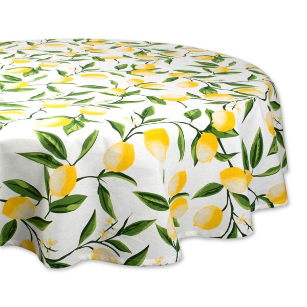 70  Daffodil Yellow and Green Lemon Bliss Printed Round Tablecloth