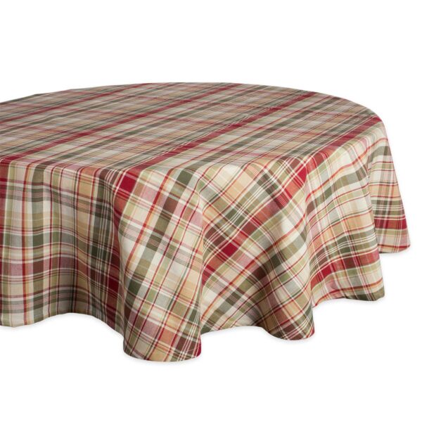 70  Red and Green Plaid Round Outdoor Tablecloth