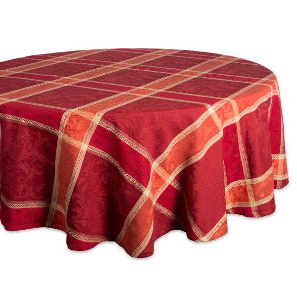 70  Red and Orange Plaid Style Round Tablecloth