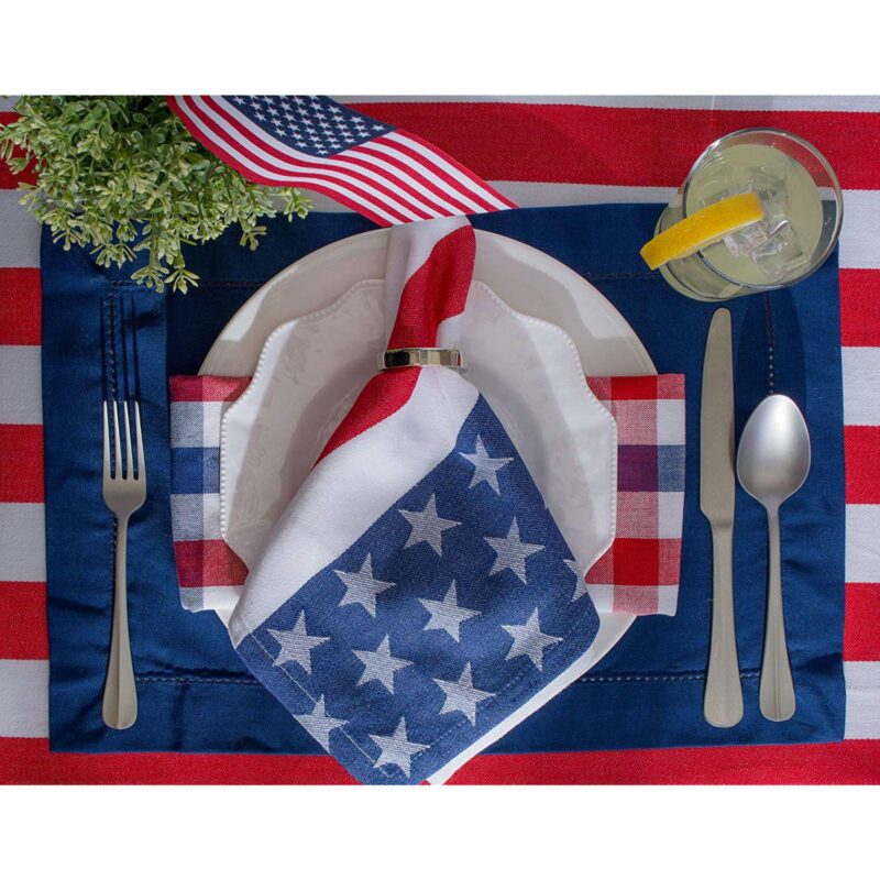 70  Red and White Stars and Striped Round Outdoor Tablecloth - Image 3