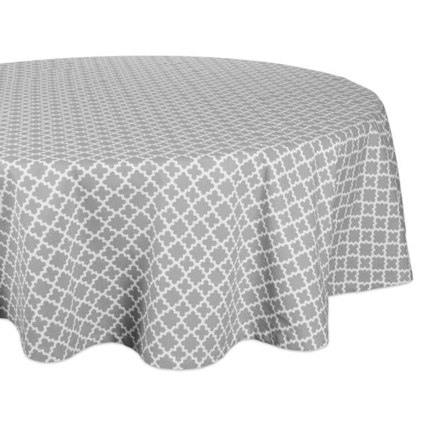 70  Round Gray Cotton Lattice Tablecloth