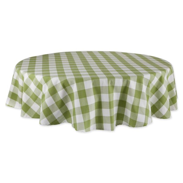 70  White and Antique Green Buffalo Check Round Table Cloth