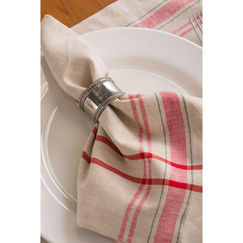 70' White and Red French Striped Round Table Cloth - Image 3