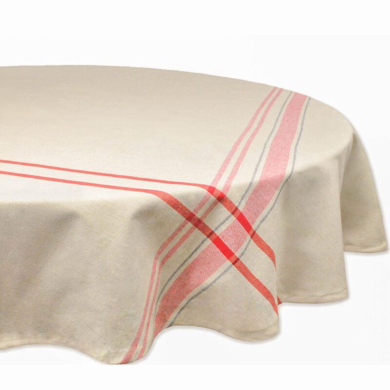 70' White and Red French Striped Round Table Cloth - Image 2