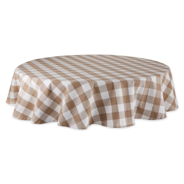 70  White and Stone Brown Buffalo Check Round Table Cloth