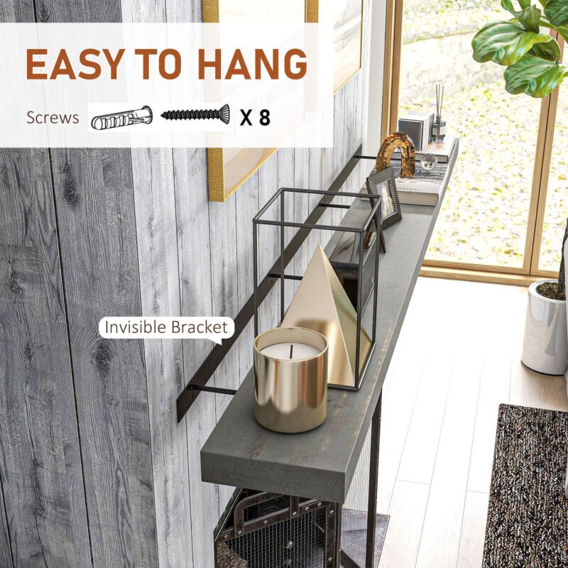 71.75  Fireplace Mantel, Pine Wood Floating Shelf, Wall Mounted, Gray - Image 5