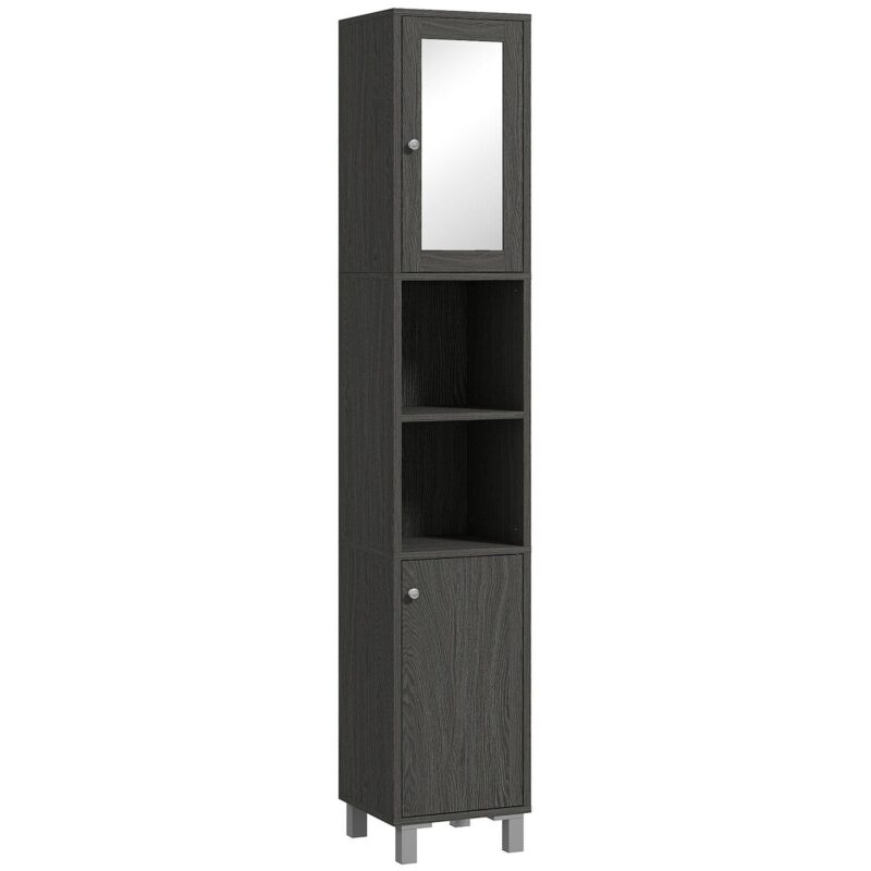 71  Wooden Tall Narrow Bathroom Floor Storage Towel Cabinet W/ Mirror, White - Image 5