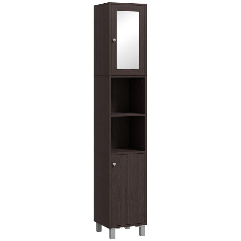 71  Wooden Tall Narrow Bathroom Floor Storage Towel Cabinet W/ Mirror, White - Image 6