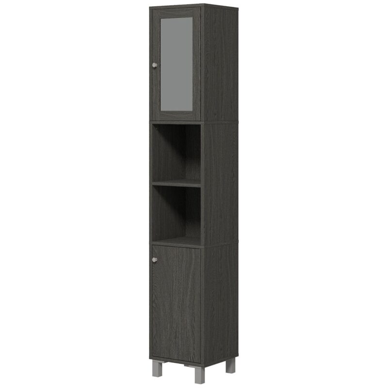 71  Wooden Tall Narrow Bathroom Floor Storage Towel Cabinet W/ Mirror, White - Image 2
