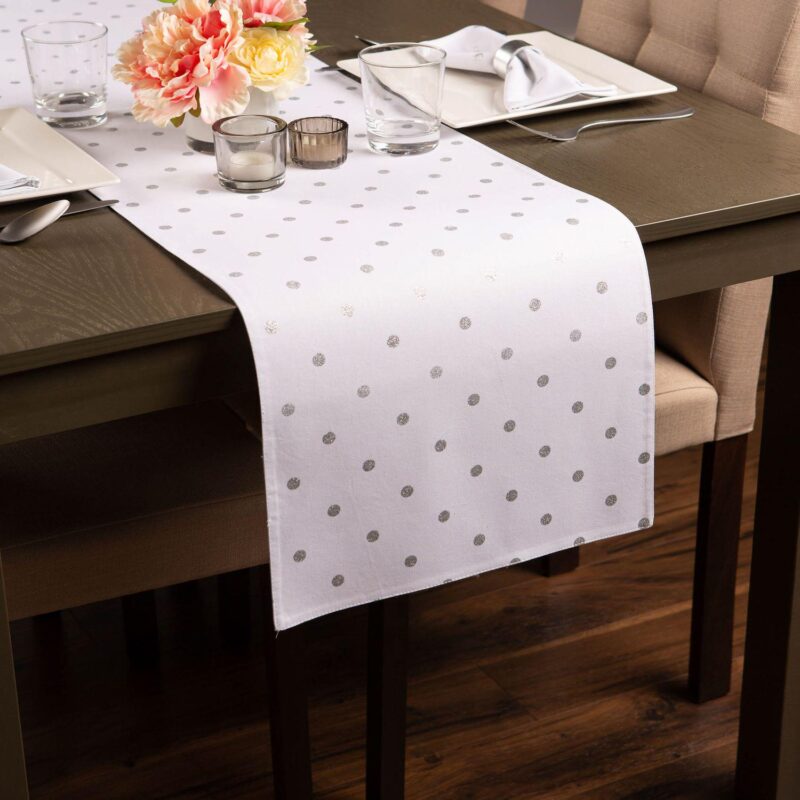 72  White and Silver Rectangular Polka Dot Table Runner - Image 3