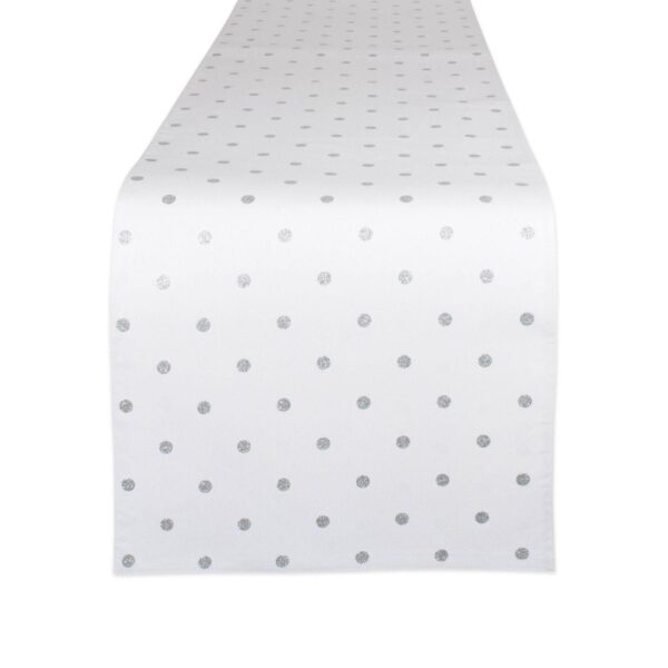 72  White and Silver Rectangular Polka Dot Table Runner