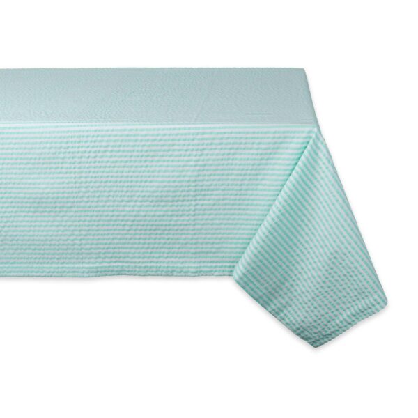 84  Aqua Blue and White Seersucker Striped Rectangular Tablecloth