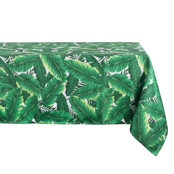 84  Green and White Banana Leaf Outdoor Tablecloth