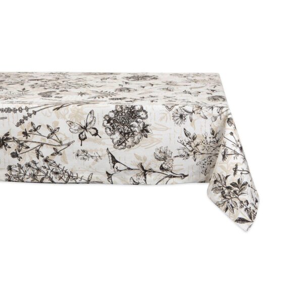 84  Ivory and Black Botanical Themed Rectangular Outdoor Tablecloth