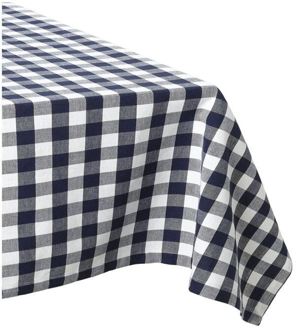 84  Navy Blue and White Traditional Checkered Table Cloth