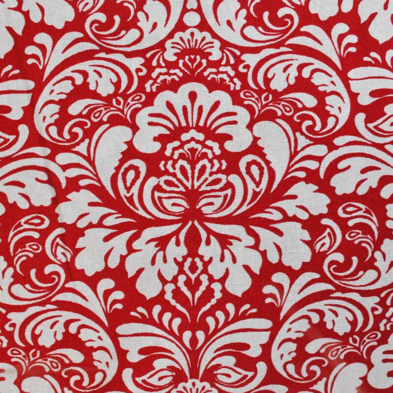 84  Tango Red and Snow White Floral Damask Pattern Round Table Cloth - Image 3