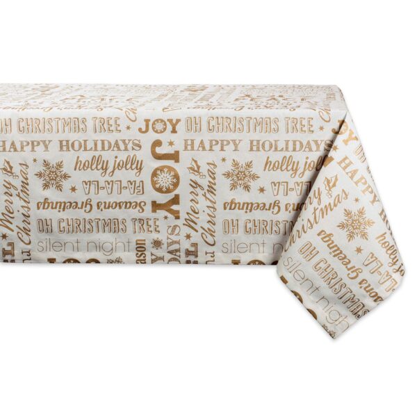 84  White and Gold Colored Christmas Holiday Theme Rectangular Tablecloth