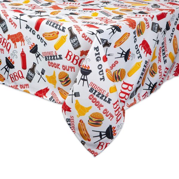 84  White and Yellow Barbeque Themed Rectangular Outdoor Tablecloth with Zipping