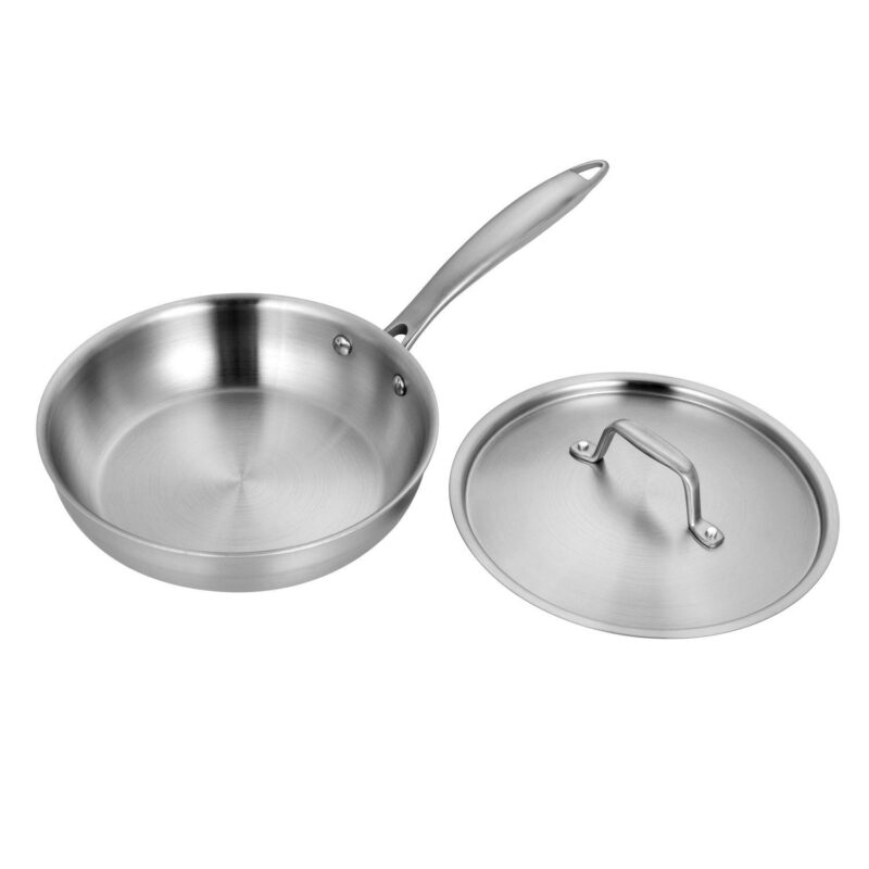 8-Inch Triple-Ply Stainless Steel Fry Pan with Lid - Image 2