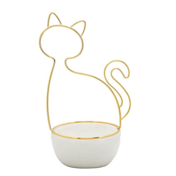 9.75  White and Gold Cat Silhouette Ceramic Trinket Tray