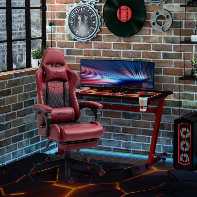 Adjustable High Back Gaming Chair Racing Office Recliner W/ Footrest, Pillow - Image 3