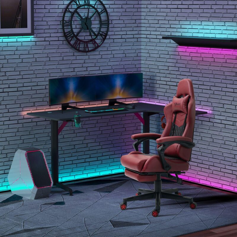 Adjustable High Back Gaming Chair Racing Office Recliner W/ Footrest, Pillow - Image 4