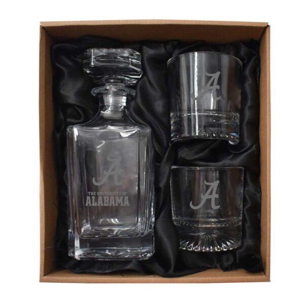 Alabama Crimson Tide Decanter and Two Rocks Glasses Set