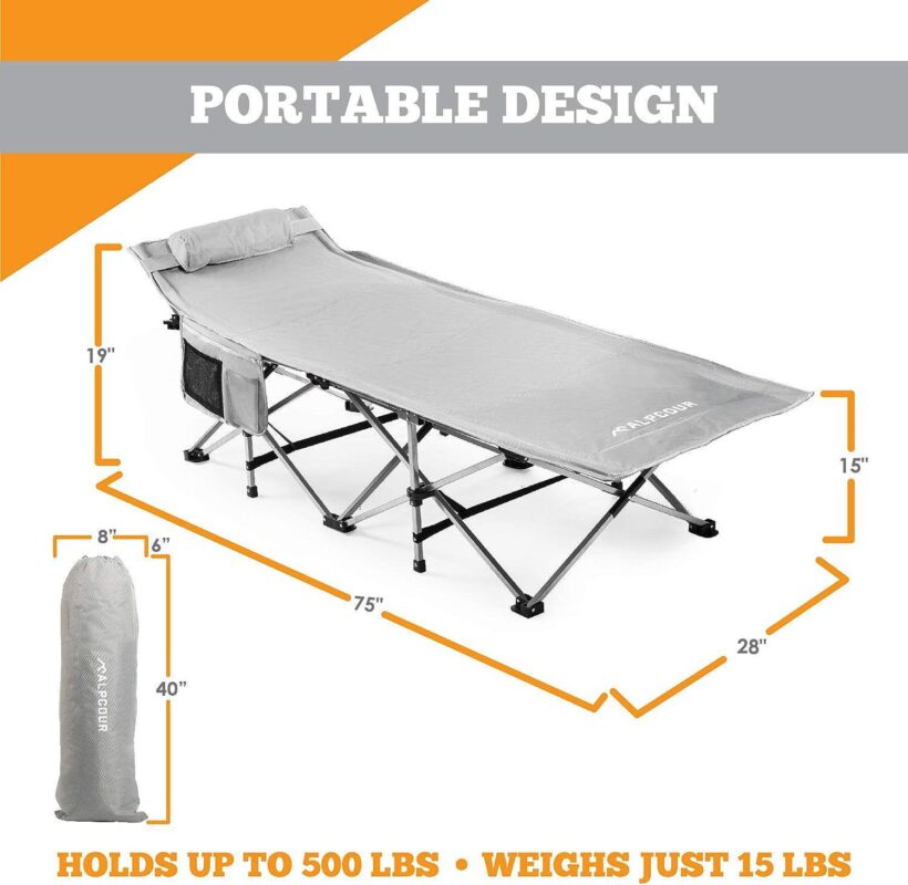Alpcour XL Compact Folding Camping Bed - Steel Frame, Polyester, 500 Lbs Capacity - Image 3