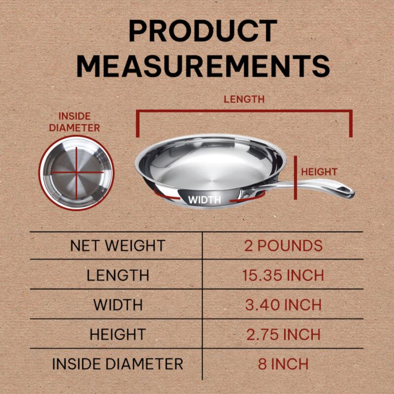 Alva Chef Stainless Steel Frying Pan Skillet Non-Toxic Cookware Stainless Steel Skillet 8 - Image 2