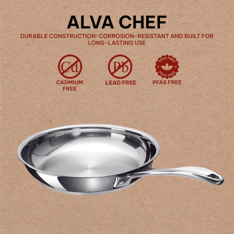 Alva Chef Stainless Steel Frying Pan Skillet Non-Toxic Cookware Stainless Steel Skillet 8 - Image 4