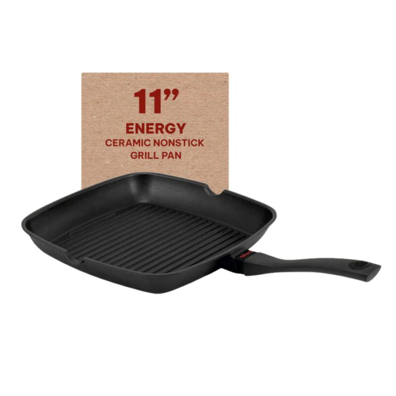 Alva Energy Ceramic Coated Cast Aluminum Grill Pan Non Toxic Indoor Grill Griddle 11