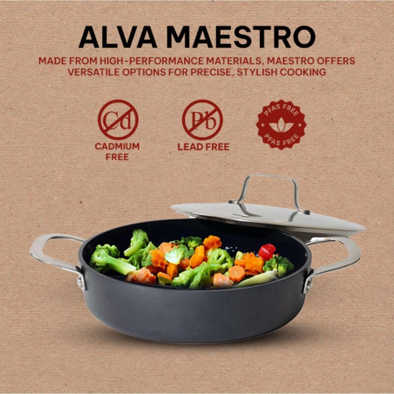 Alva Maestro Ceramic Nonstick Saute Frying Pan Skillet with Lid Non Toxic Oven Safe 9.5 - Image 3