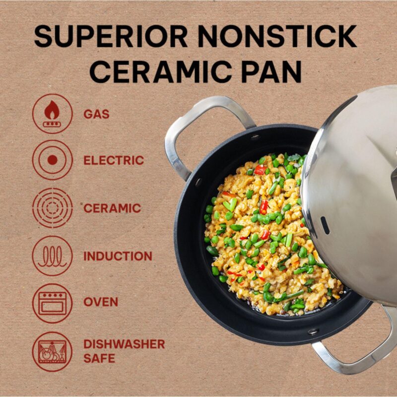 Alva Maestro Ceramic Nonstick Saute Frying Pan Skillet with Lid Non Toxic Oven Safe 9.5 - Image 4