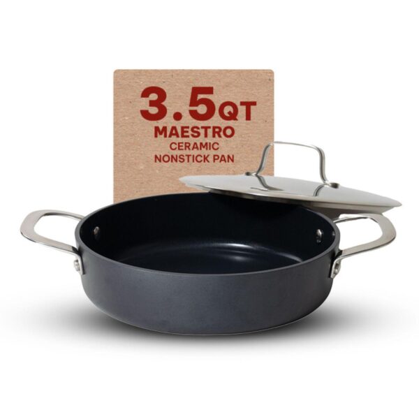 Alva Maestro Ceramic Nonstick Saute Frying Pan Skillet with Lid Non Toxic Oven Safe 9.5