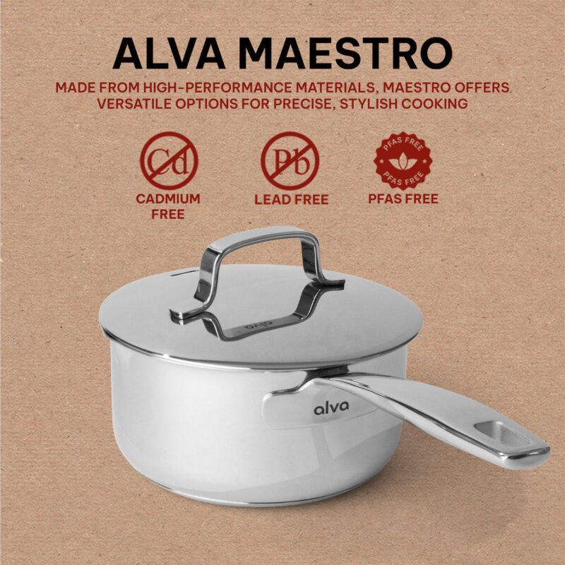 Alva Maestro Stainless Steel Saucepan with Lid Non-Toxic Induction Compatible 54.4 Oz 6.3 - Image 4