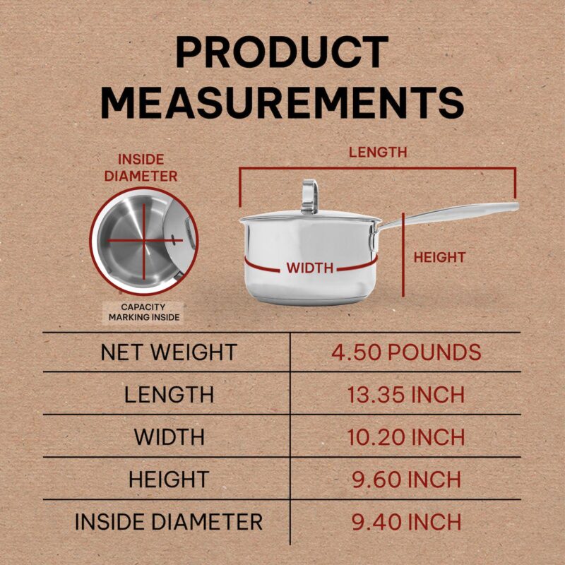 Alva Maestro Stainless Steel Saucepan with Lid Non-Toxic Induction Compatible 54.4 Oz 6.3 - Image 2