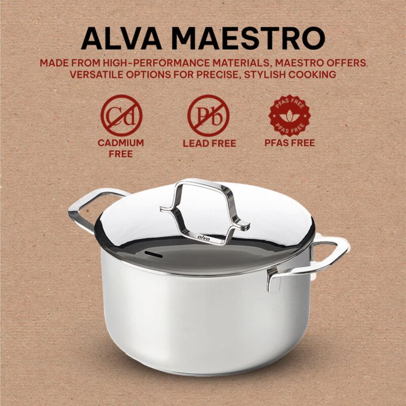 Alva Maestro Stainless Steel Casserole Dish Pot with Lid Non Toxic Soup and Stock Pot 124.8 Oz - Image 4
