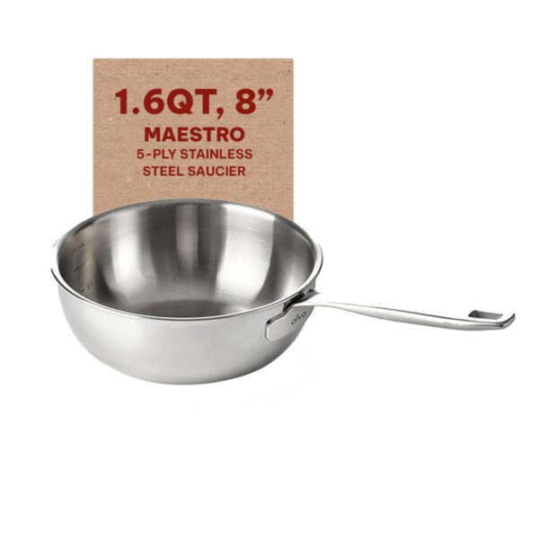 Alva Maestro Stainless Steel Saucier Saucepan Non-Toxic Induction Compatible 51.2 Oz 8