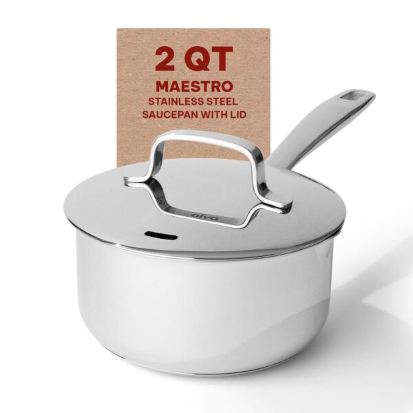 Alva Maestro Stainless Steel Saucepan with Lid Non-Toxic Induction Compatible 54.4 Oz 6.3