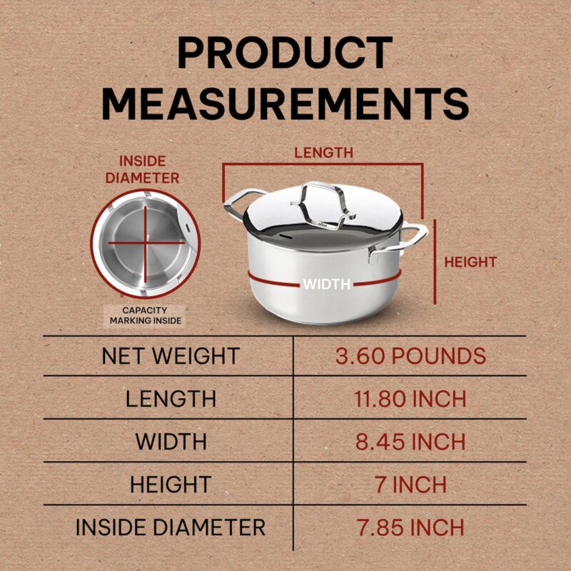 Alva Maestro Stainless Steel Casserole Dish Pot with Lid Non Toxic Soup and Stock Pot 124.8 Oz - Image 2