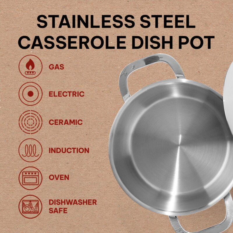 Alva Maestro Stainless Steel Casserole Dish Pot with Lid Non Toxic Soup and Stock Pot 124.8 Oz - Image 3
