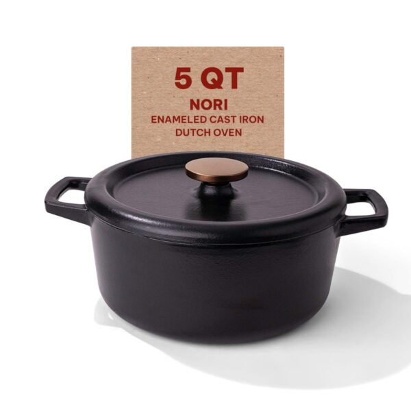 Alva Nori Black Enameled Cast Iron Dutch Oven with Lid and Handles Non Toxic Oven Safe 169.6 Oz