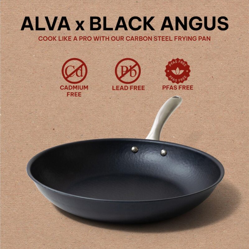 Alva x Black Angus Nonstick Carbon Steel Frying Pan Skillet Non-Toxic Stay Cool Handle 11 - Image 4
